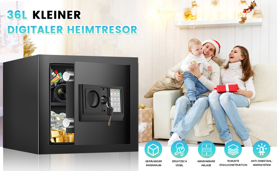 Великий сейф для дому: вогнестійкий, водонепроникний, з ключем та кодовим замком, 40л