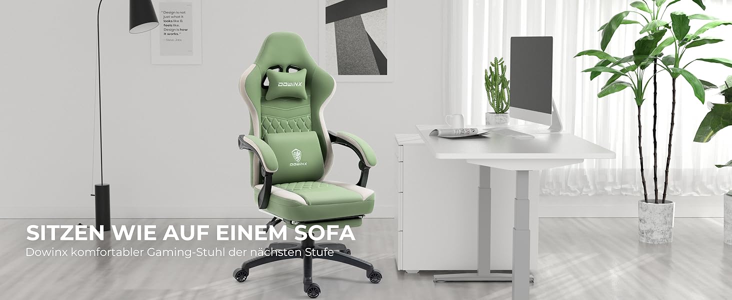 Ігровий крісло Dowinx з гелевою подушкою та кишеньковим пружинним матрацом, ергономічний офісний стіл з підставкою для ніг, масажний ігровий крісло Gamer Chair для дорослих, висувна підставка для ніг (зелений, висувна підставка для ніг)