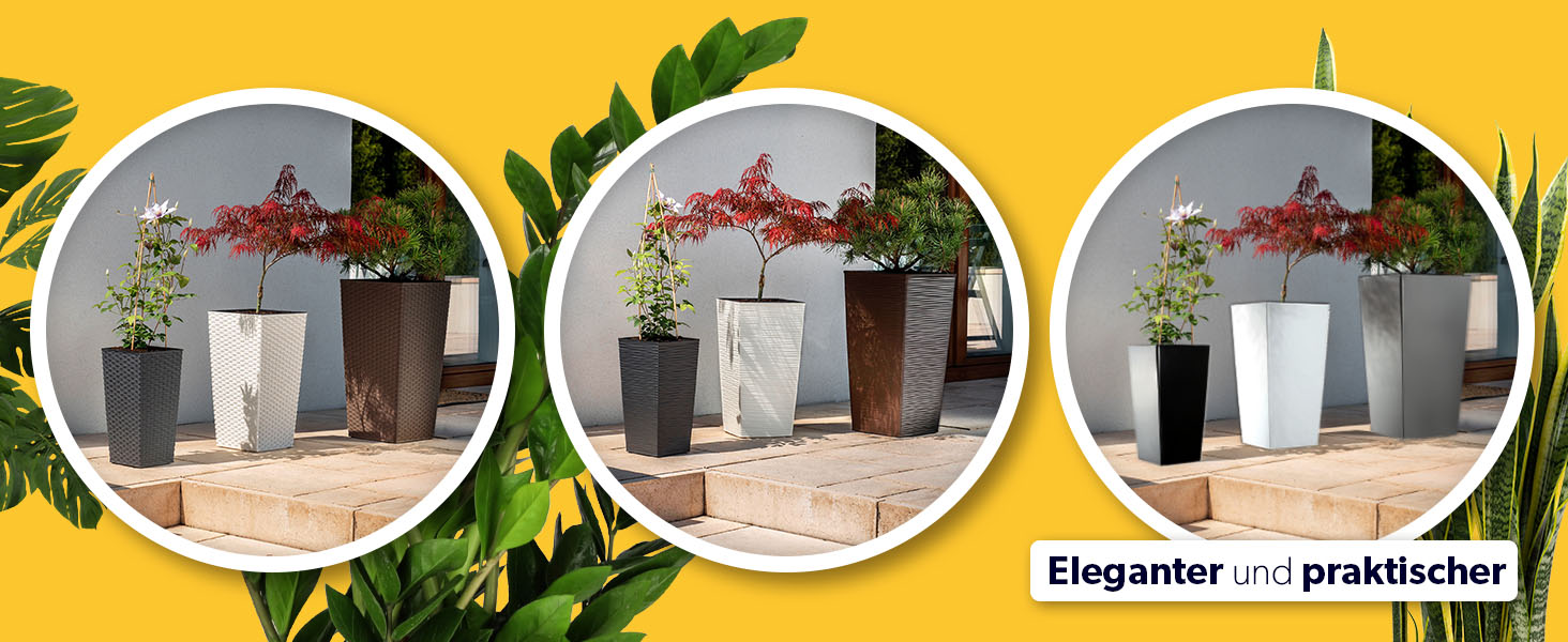 Набір з 3 горщиків для квітів KADAX, Мокко Ратан, 36/46,5/57,5 см, вологостійкий пластик