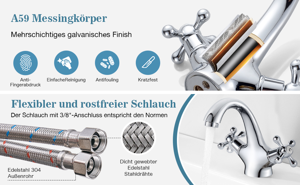 Змішувач для ванної кімнати з двома ручками, хром, з міді, ретро стиль, G3/8 | Змішувач для умивальника