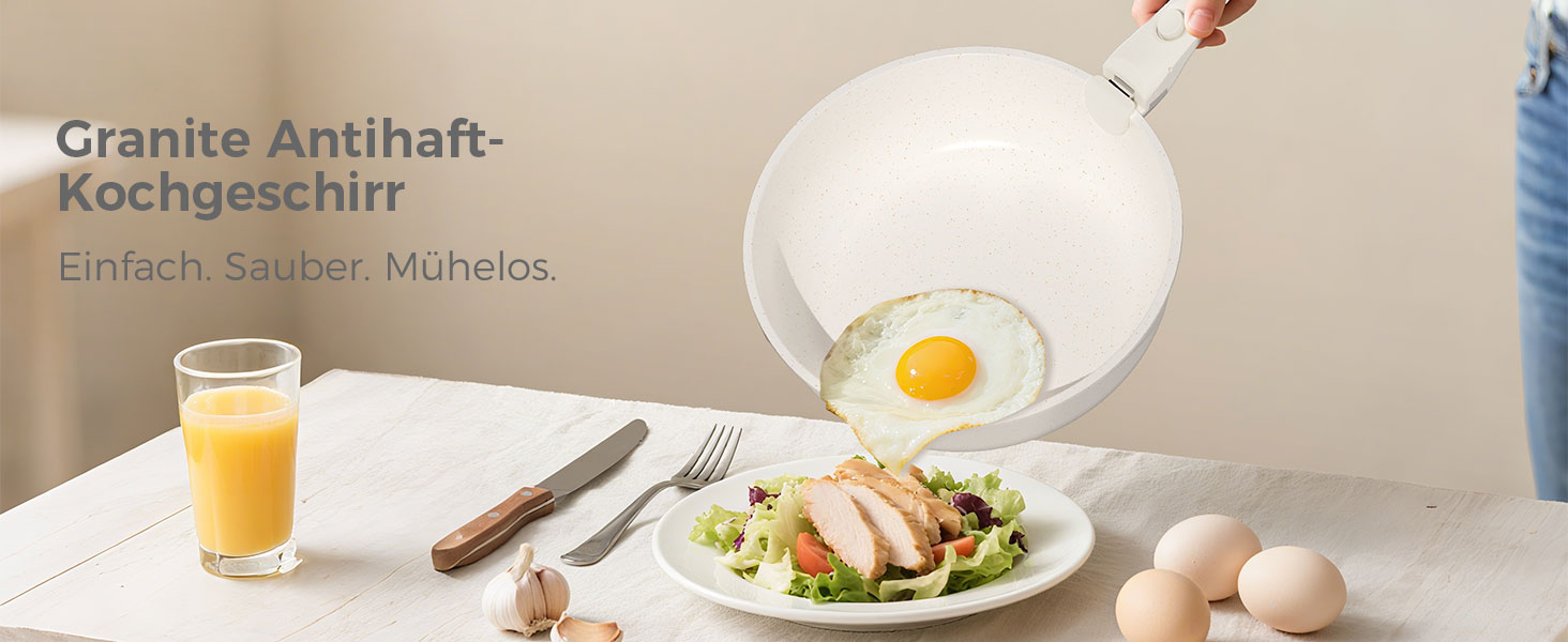 Набір посуду YASHE 9 предметів: каструлі та сковорідки з антипригарним покриттям, білий, для всіх плит, знімний ручка, сумісний з духовкою, компактний, сталевий