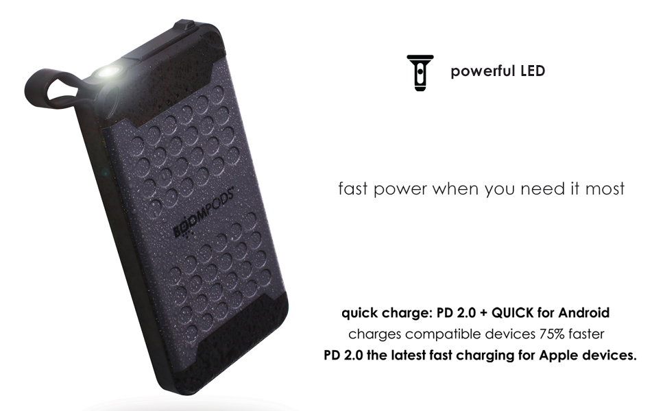 Бумподи Powerboom X10 Power Bank 10000mAh - водонепроникний, швидка зарядка, легкий, для вулиці, ліхтарик