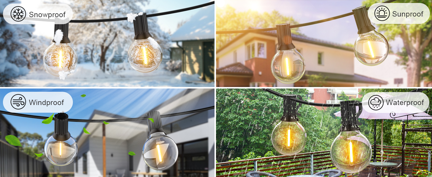 Ланцюжок гірлянд GLUROO для вулиці, диммування, 45.7 м, вологостійкий, з пульт дистанційного керування, 75+2 лампочки G40, LED, для саду