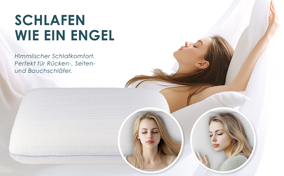 Ортопедична подушка з піною з пам'яті Memory Foam для здорового сну, проти болю в шиї, для всіх типів сну (на спині, животі та боці), біла, 14 см висотою, 1 шт.