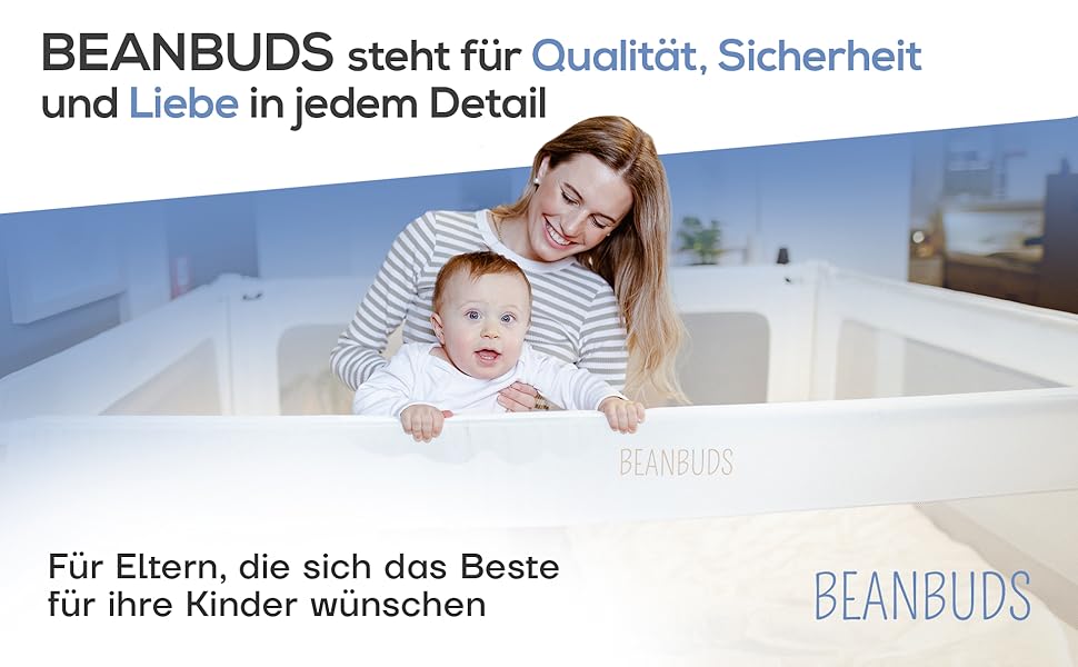 Захисний бортик для ліжка BEANBUDS® 200 см, бежевий - захист від випадання для дитячого та батьківського ліжка, з ременями для кріплення (1 сторона)