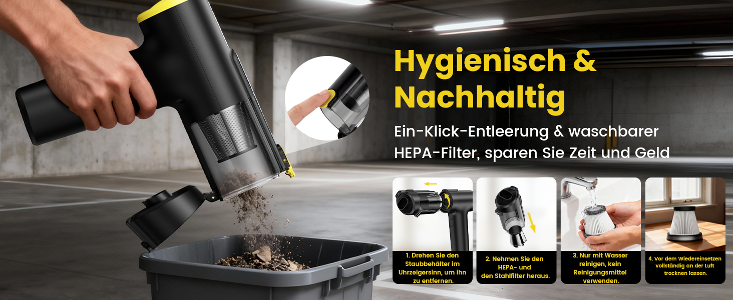 Акумуляторний пилосос Handstaubsauger 28000Pa, 60хв, з LED-дисплеєм, чорний. Міні-пилосос 3-в-1 для авто, ПК, кухні