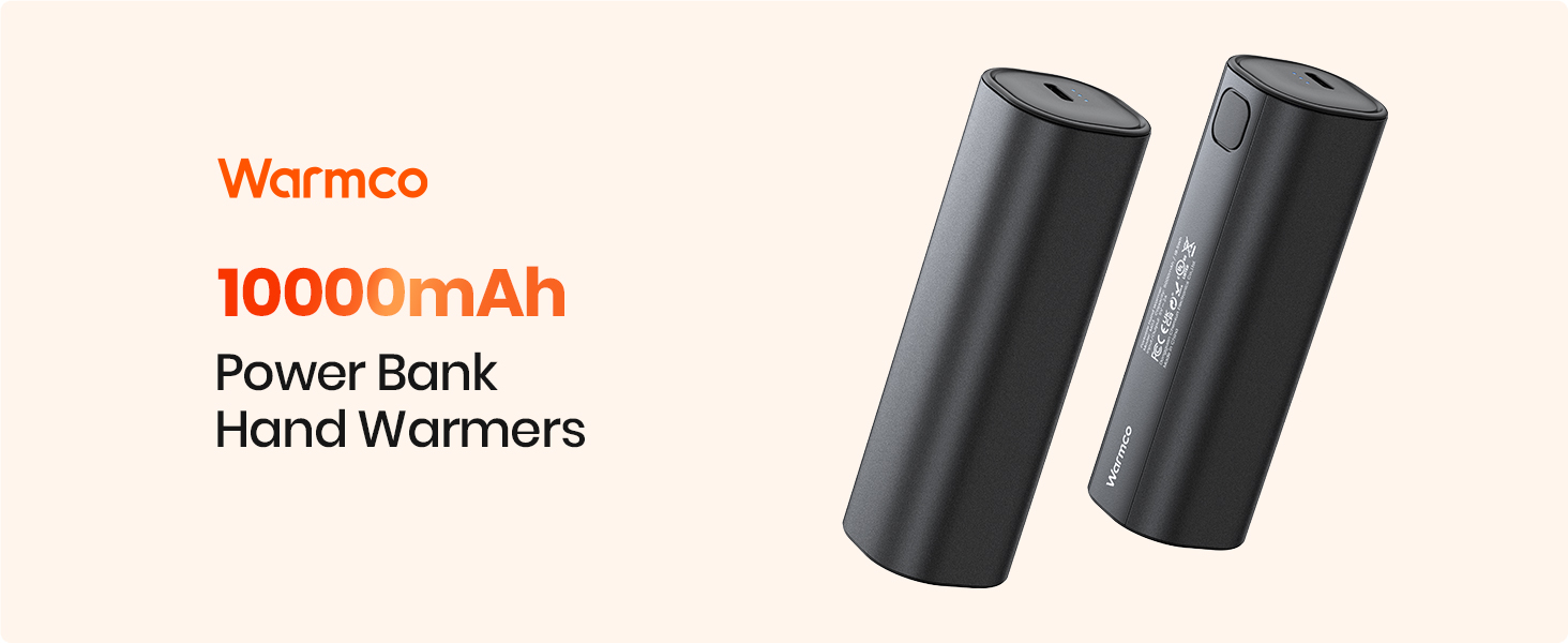 Електричний грілка для рук Warmco 2 шт., 10000mAh, USB Powerbank, 3 рівні нагріву, для чоловіків та жінок, Outdoor, Гольф, кемпінг, чорний