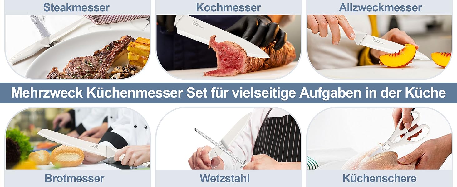 Набір кухонних ножів TEAMFAR з бруском, 15 предметів, нержавіюча сталь, антипригарне покриття
