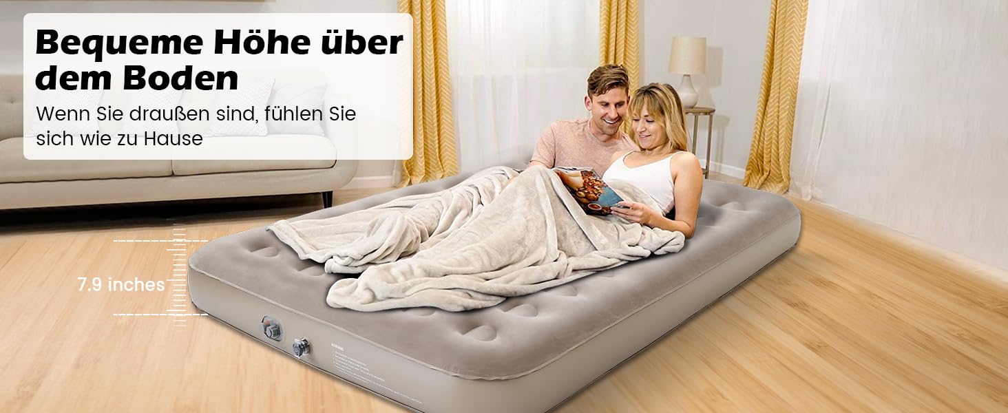 Надувний матрац 2 персони з електричною помпою, 190x125x20 см - для дому та кемпінгу