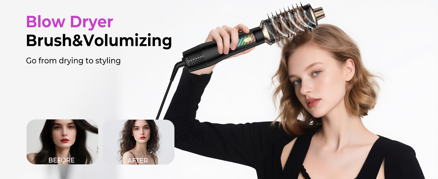 UKLISS Airstyler 5-в-1: Професійний фен-щітка з іонізацією, авто-завивкою 32мм для об'єму, сушіння, випрямлення та завивки волосся будь-якого типу, чорний