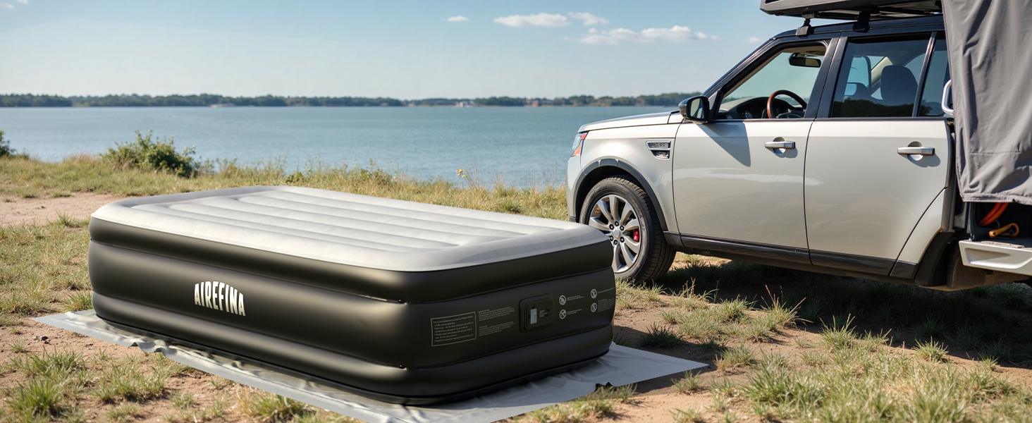 Надувний матрац Airefina з самонадуваванням та інтегрованою помпою, преміум-гостьове ліжко, швидке надування за 3 хвилини, для кемпінгу та дому, 203x152x40 см, 2 особи