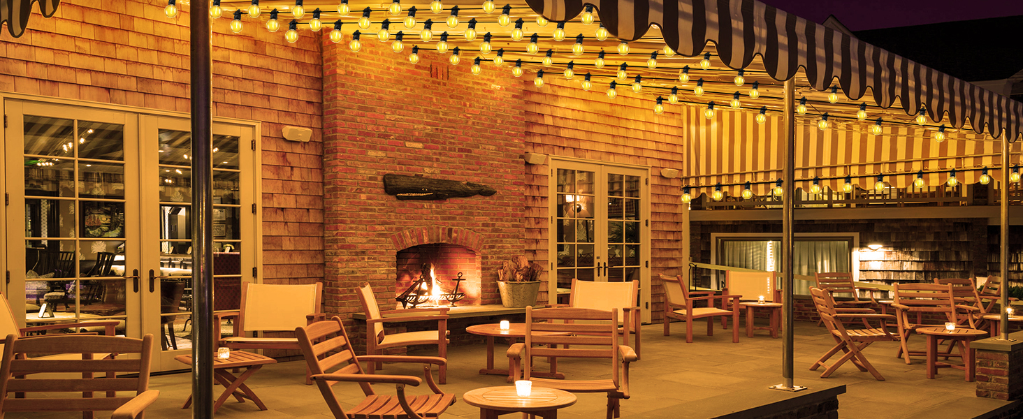 Ланцюжок прикрас для зовнішнього використання, 10м, G40 лампочки. Водостійкий (IP68), диммування, з пультом ДУ. Ідеально для балкона, павільйону, саду, тераси, вечірки, весілля.