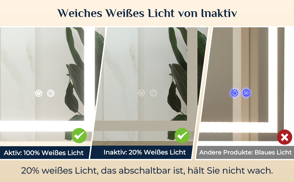 Дзеркало для ванної кімнати Keonjinn з підсвічуванням 50x70 см, без запотівання, LED, сенсорне керування, 3 кольори, регулювання яскравості, пам'ять, без рамки