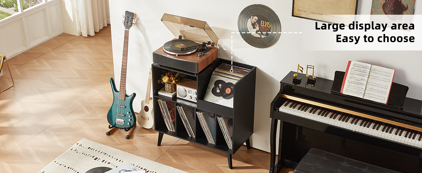 Підставка для платівок на 300 альбомів з полицею для зберігання, чорна