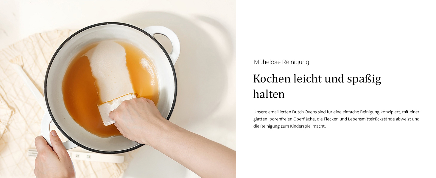 Чавунна каструля-гульяш Overmont з емалевим покриттям, 26 см, 5.2 л, перламутрово-біла, з кришкою та кулінарною книгою, підходить для духовки