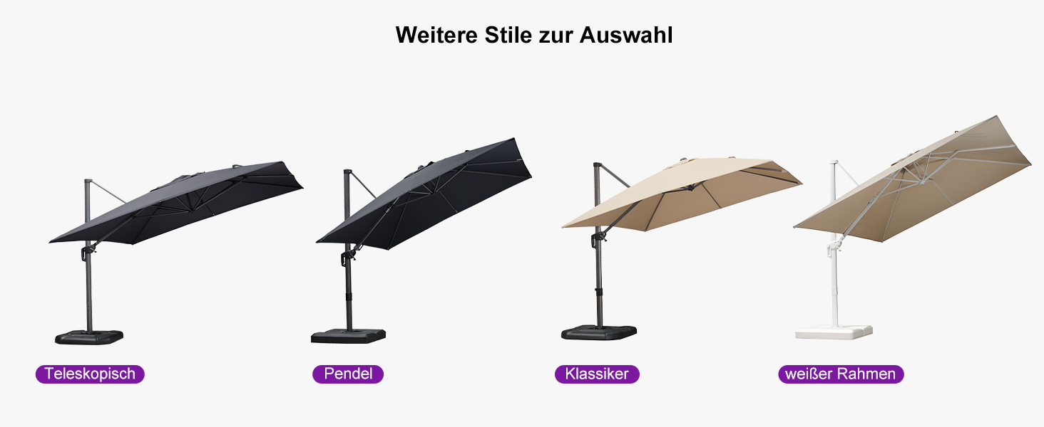 Парасолька від сонця PURPLE LEAF 350x350 см, велика садова парасолька-амбрела з рукою-користувачем, поворотом на 360° та хрестовиною, бежева, для тераси та балкона