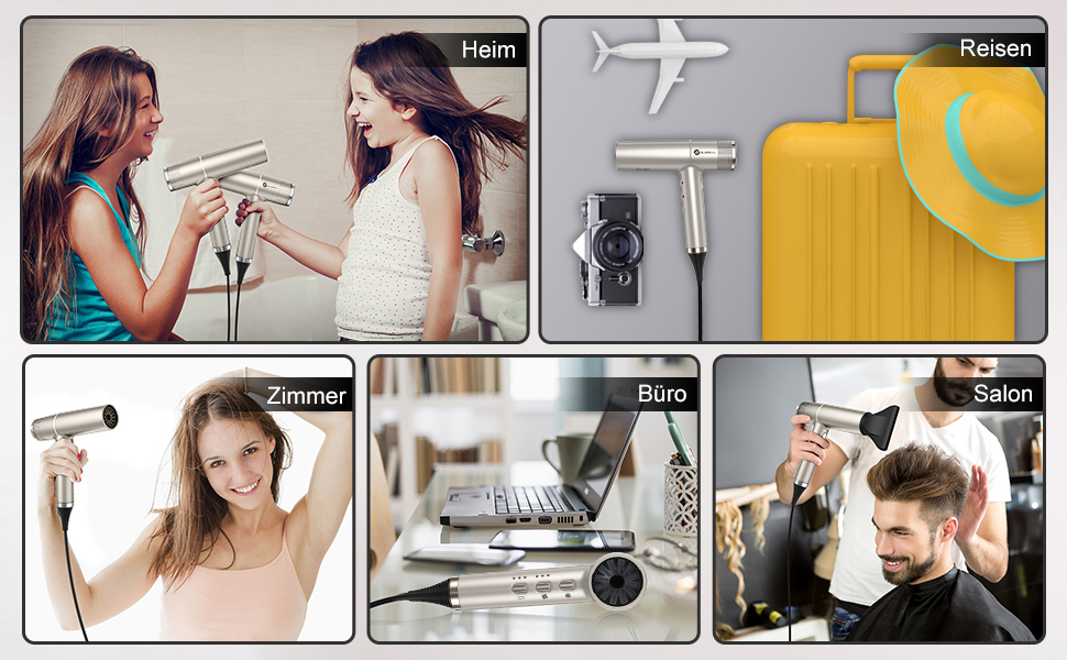 Фен для волосся Slopehill з безщітковим двигуном, Oxy Active Technology, LED-дисплеєм, 2000 Вт, колір Champagne Gold