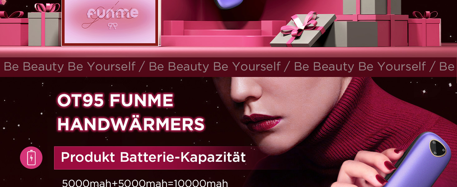 Електричні грілки для рук Funme® 10000mAh (2 шт.) з подарунковою коробкою. USB Powerbank, багаторазові, до 60°C, для жінок, ідеальні для активного відпочинку. OT95 (фіолетове золото)