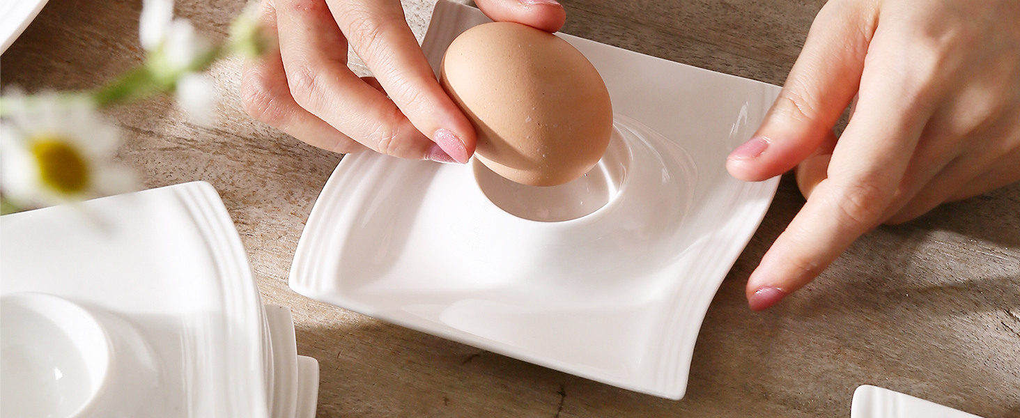 MALACASA Серія Flora – 60-кількісний сервіз для 12 осіб – кремово-біле порцелянове посуд у квадратному дизайні (тарілки, чашки, блюдця) – придатний для миття в посудомийній машині та мікрохвильовій печі, білий