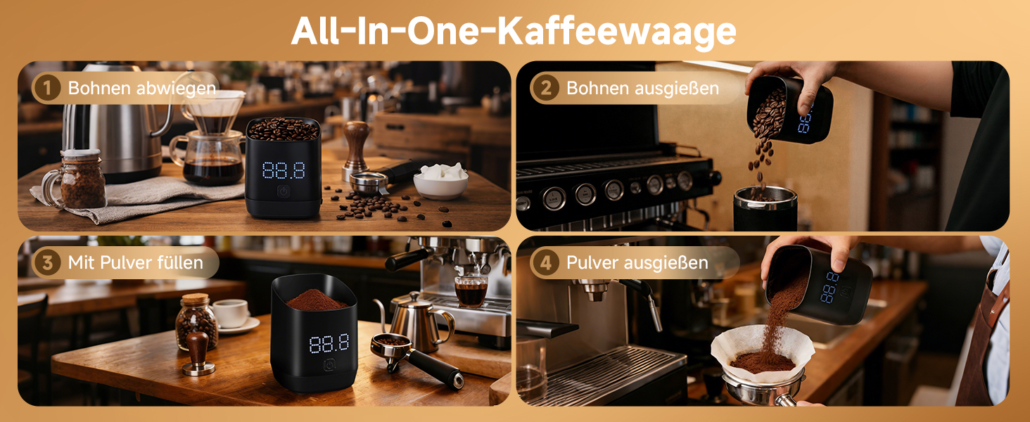 Кавова вага цифровa Kaffeewaage з LED-дисплеєм, акумуляторна, точність 0.1г, до 500г для бариста та поціновувачів кави
