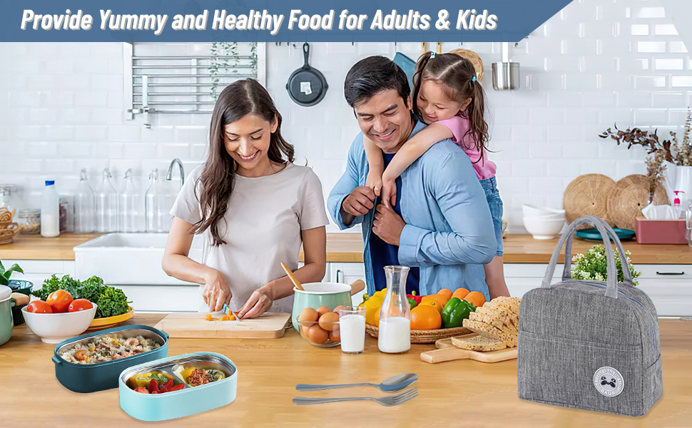 Ланчбокс дорослий з сумкою, б/д для дітей з 3 відсіками, витривалий, для мікрохвильової печі, бенто-бокс для роботи, школи, пікніка, подорожей, блакитний