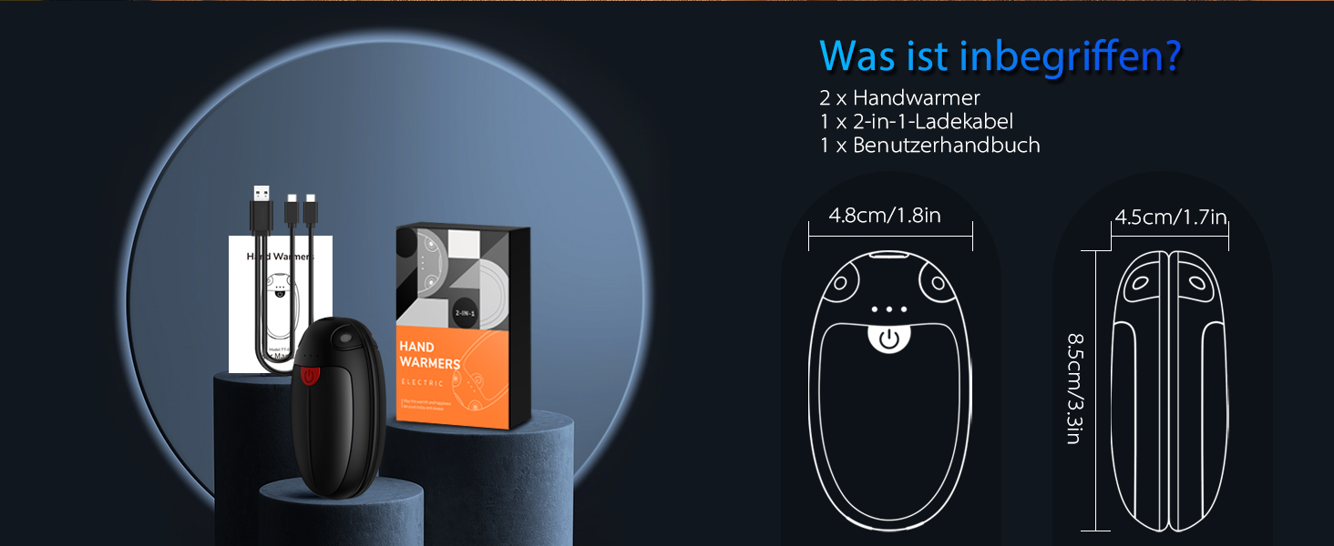 Електричні грілки для рук VTHW, 2 шт. - перезаряджаються, 20 годин тепла, 3 температурні режими, USB, для спорту та Raynaud's/артрит (чорний)