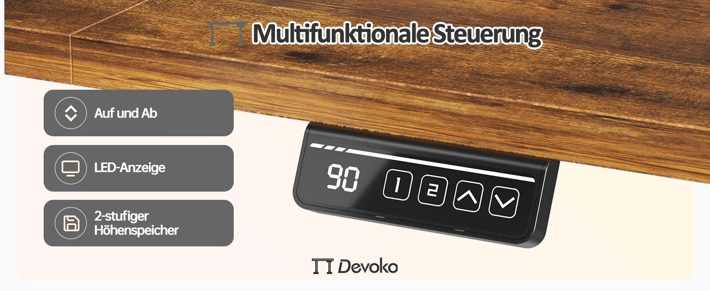 Електричний регульований стіл Devoko 120x60 см, стабільний офісний стіл, стіл для стоячи/сидячи, комп'ютерний стіл з функцією пам'яті, (Коричневий)