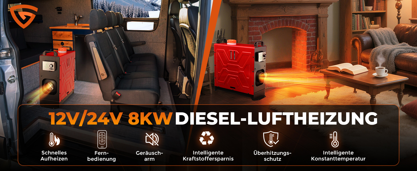 Дизельний опалювач 8kW з дистанційним керуванням та LCD-дисплеєм для авто, дому, RV, човнів та вантажівок