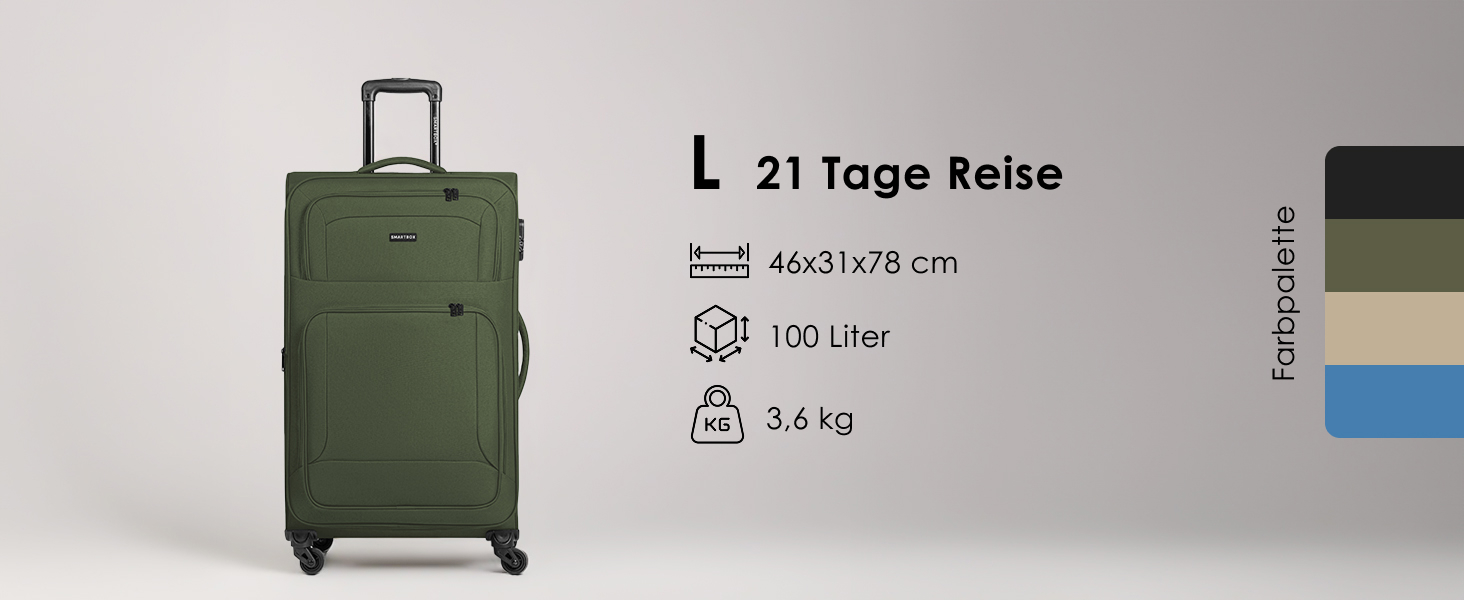 Набір валізак Smartbox (3 шт.) для жінок та чоловіків | Легкі та міцні валізи-ролери, розширювані, з кодовим замком, 4 колеса, чорний колір