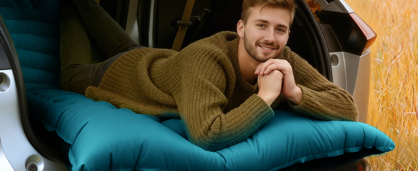 Кемпінговий надувний килимок Yuzonc з вбудованим насосом та подушкою, компактний легкий матрац для походу та пляжу (Темно-зелений)