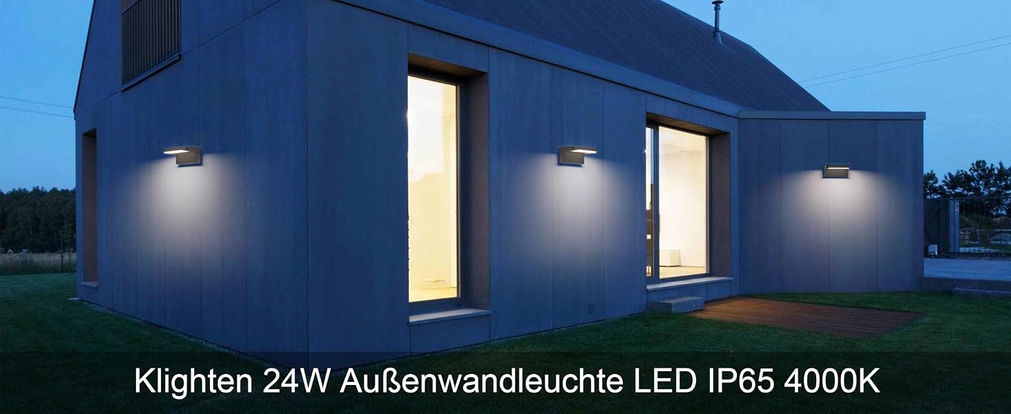 Світильник настінний вуличний LED Klightern 24W, тепле біле світло 3000K, IP65 водонепроникний, поворотний, алюміній, 1500 Лм, чорний