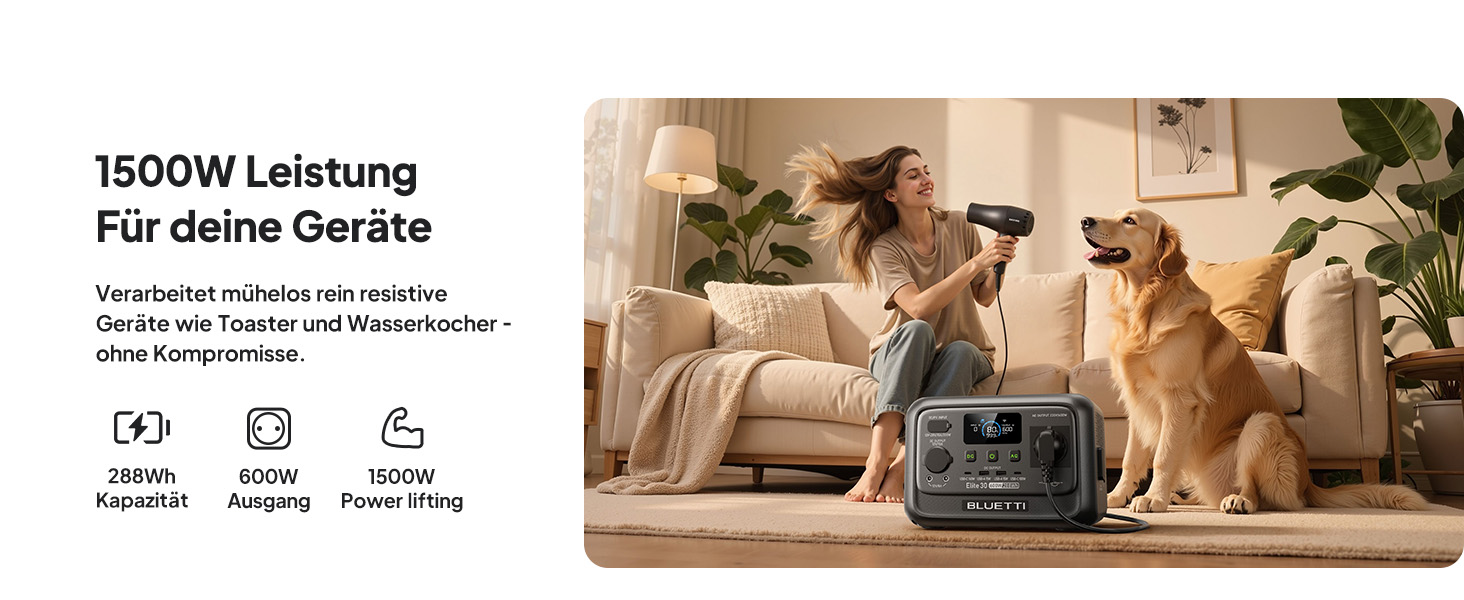 BLUETTI Elite 30 V2: Портативна електростанція 288 Wh, LFP акумулятор, 600W, Power Lifting 1500W, сонячний генератор для кемпінгу та екстрених ситуацій
