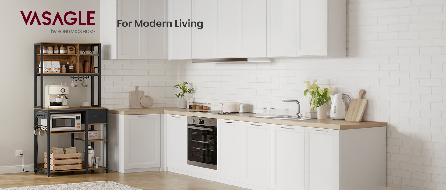 Поличка кухонна VASAGLE з розетками, шафка, стільниця 90 см, напольна полиця з 8 гачками, 40 x 60 x 170 см, вінтажний коричневий + чорний, KKS058K02