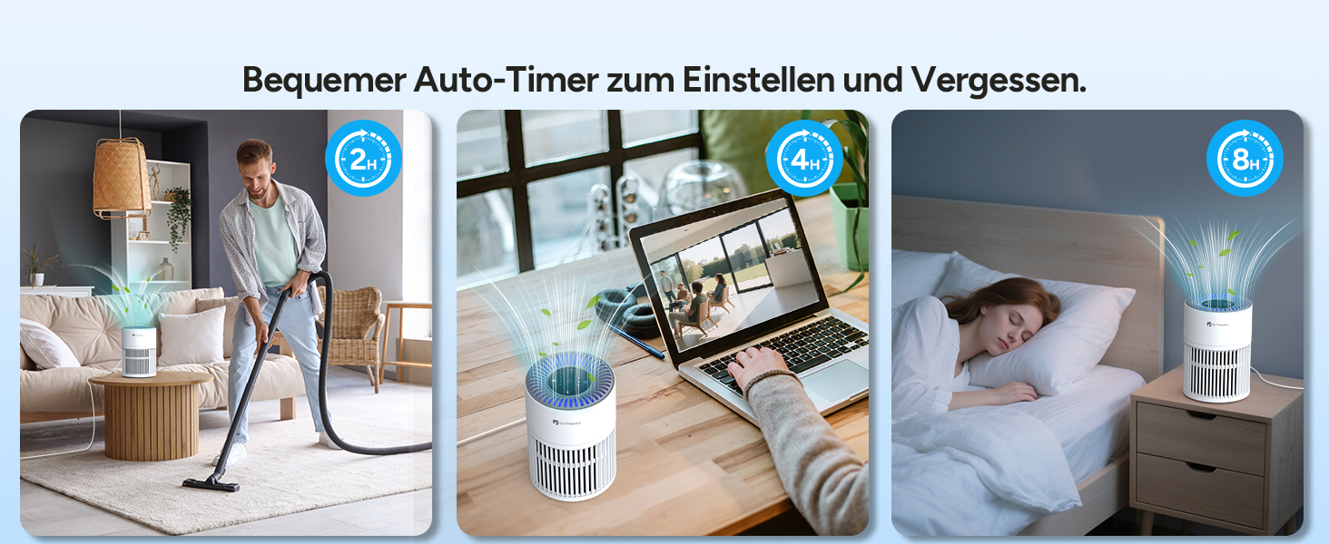 Повітряочисник DR.PREPARE для алергіків: тихий, енергоефективний, HEPA фільтр, видаляє 99,97% пилу та плісняви, миючий попередній фільтр, 15dB, режим сну, для спальні та офісу