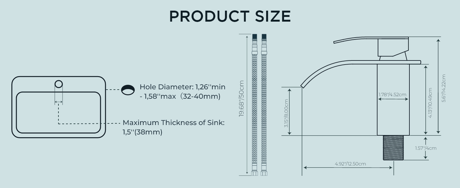Змішувач для ванної кімнати FORIOUS з водоспадом, одноручний, хром, висота виливу 80 мм, економія води та енергії