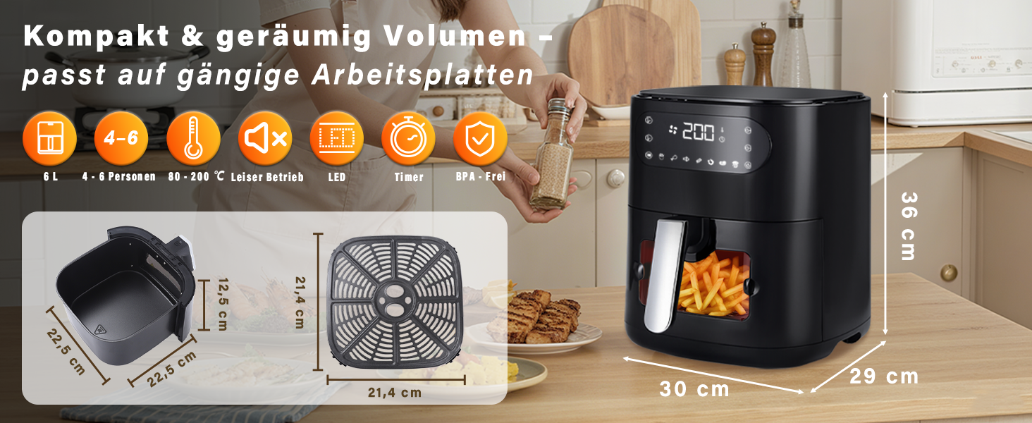 Аерофритюрниця Citybee XXL 10л (5л+5л) з двома камерами та вікном, Dual Zone Airfryer, 2200W, сенсорне керування, таймер 24г, чорна