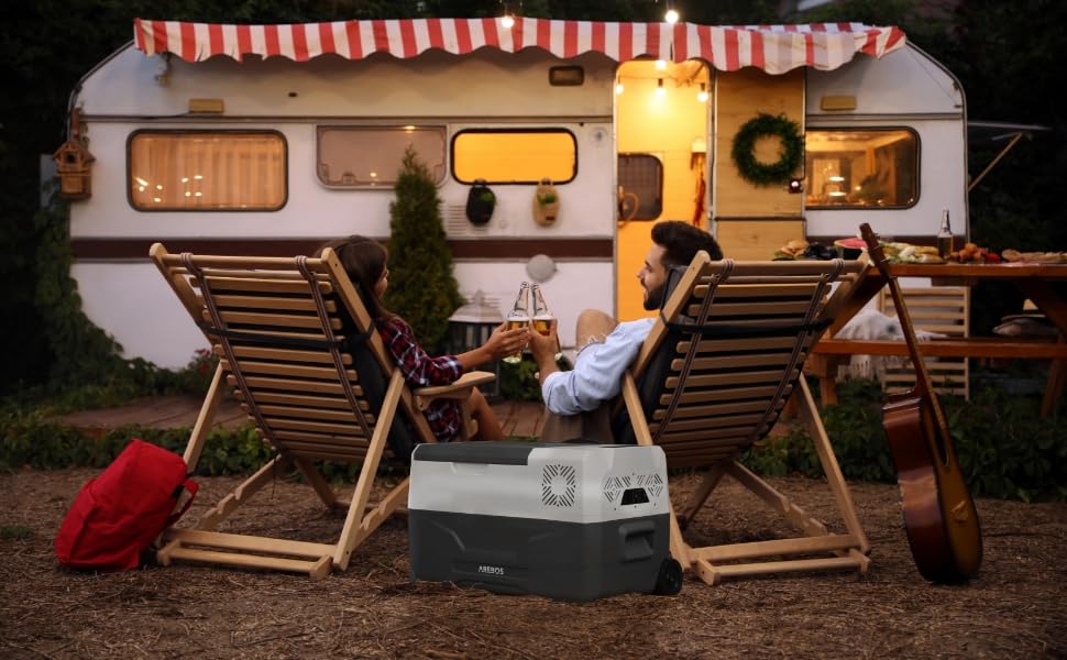 Автомобільний компресор-холодильник Arebos 27л з колесами: Електрична сумка-морозильник з APP, USB, -20°C (12/24V, 230V) для авто, кемпінгу, човна