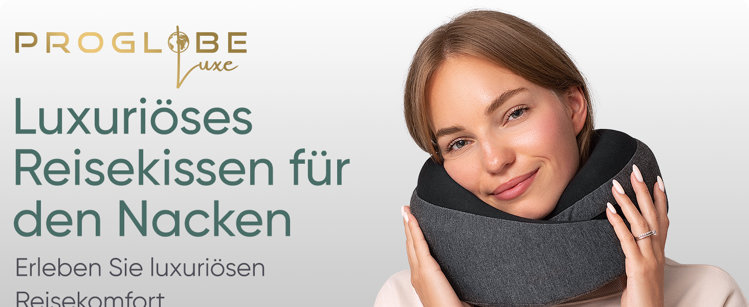 Подорожній нашийник Proglobe Luxe з ефектом пам'яті (Memory Foam), колір антрацит — ергономічна подушка під шию з підтримкою підборіддя та сумкою для зберігання