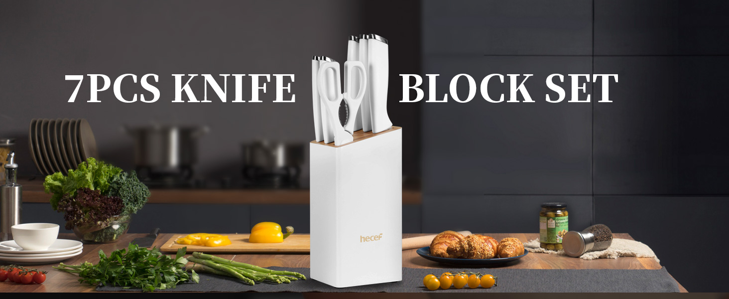 Набір кухонних ножів з бруском Messerich: 7 предметів, нержавіюча сталь, кухонні ножі та ножиці, чорний