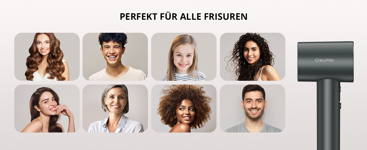 Іонний фен для волосся з безщітковим мотором 180 000 об/хв, компактний дорожній фен з 4 режимами температури та захистом від перегріву, сірий