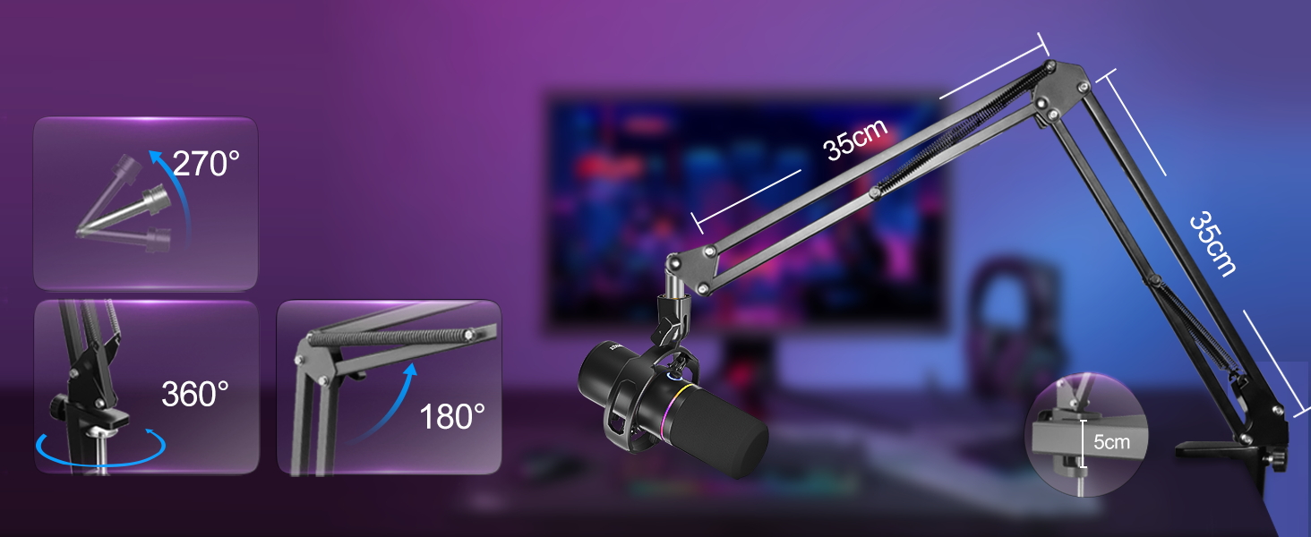 Сокодокс XLR/USB мікрофон з підставкою, мікрофон для стрімінгу з шумозаглушенням, регулятором гучності, мікрофон для подкастів, студії, геймінгу та запису
