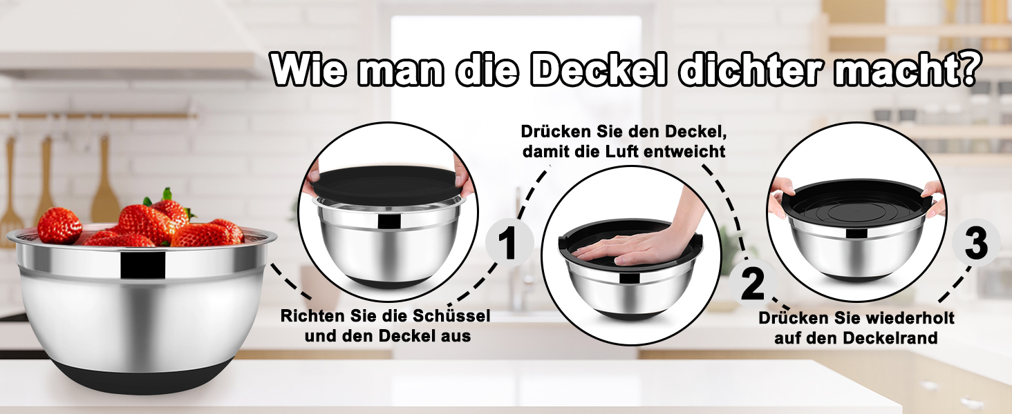 Набір мисок Onader з нержавіючої сталі: 5 мисок + 3 терки. Набір мисок для салатів з кришками, 5 шт. (0,7-4 л), чорний