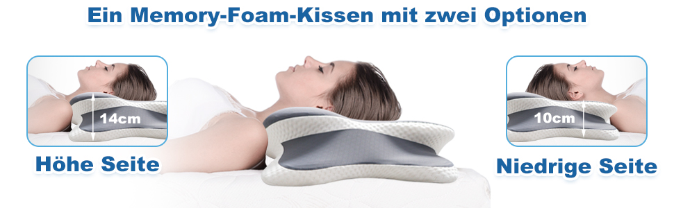 Ортопедична подушка для сну - Memory Foam, для тих, хто спить на боці, спині та животі, з ефектом охолодження, знімний чохол (Сіра)