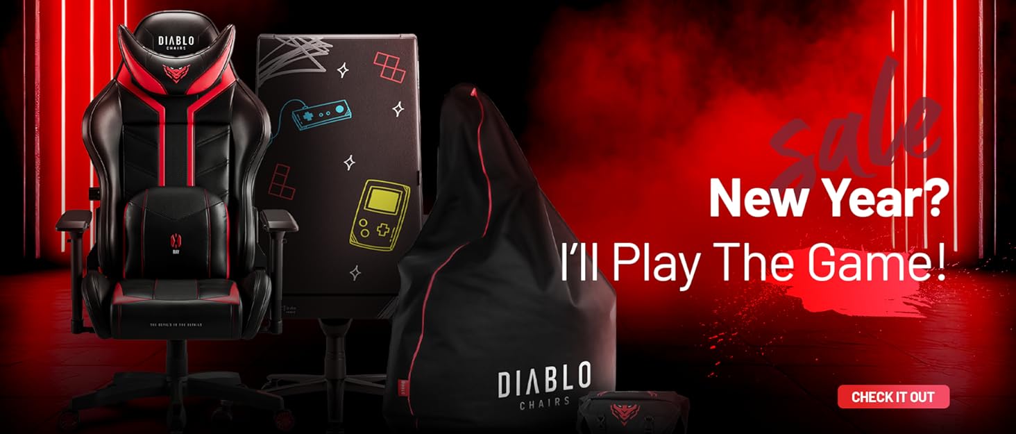 Ігрове крісло Diablo X-Player 2.0 з 3D підлокітниками, ергономічне, подушка для шиї/попереку, функція Rocker, чорний XL