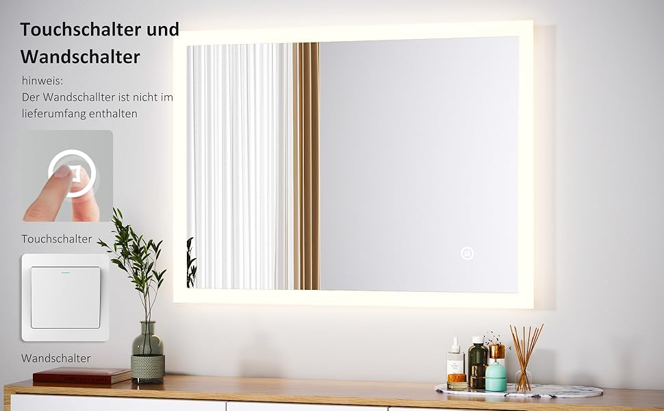 Дзеркало для ванної кімнати Boromal з підсвічуванням 80x60 см, 3 кольори світла, регулювання яскравості, LED, сенсорне керування