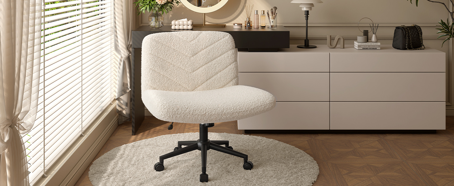 Офісне крісло Yaheetech з роликами, регульоване по висоті, з широким сидінням та середньою спинкою, для офісу та спальні, з колесами (слонова кістка)