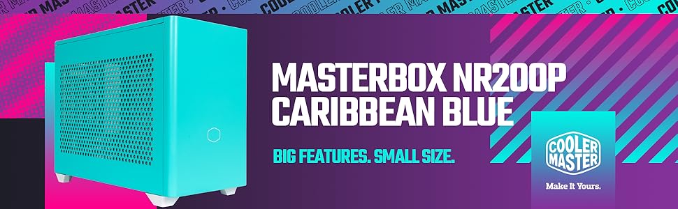 Комп'ютерний корпус Cooler Master MasterBox NR200P Mini-ITX з загартованим склом, вертикальним розташуванням відеокарти, чудовим охолодженням, Caribbean Blue