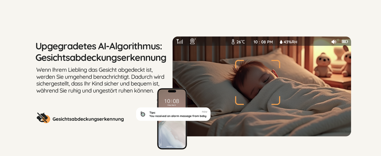 Відеоняня BOIFUN з камерою Wi-Fi 4MP, моніторинг через додаток, виявлення положення дитини, нічник, нічна зйомка, датчик руху/плачу/звуку, автотрекінг, сповіщення про вихід за межі зони