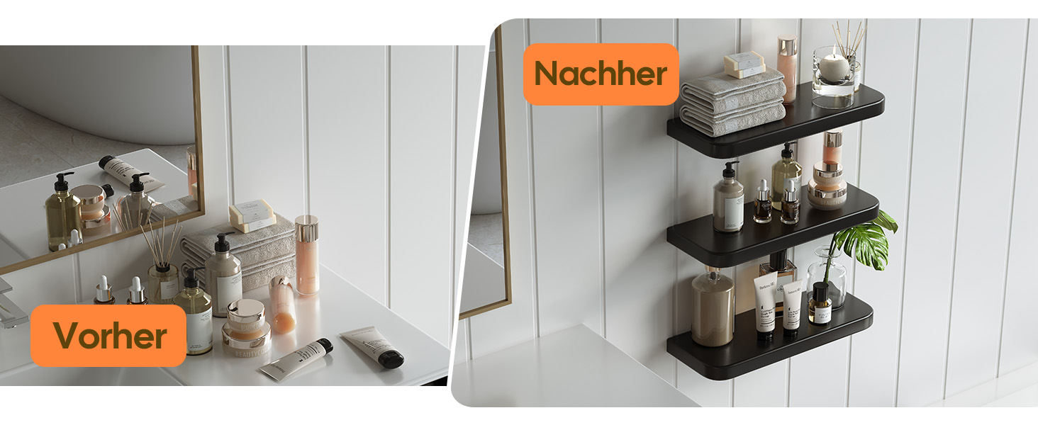 Набір з 3 настінних полиць Wandregal з дерева, чорного кольору - Плаваючі полиці з прихованим кріпленням для вітальні, спальні, кухні, для книг та декору