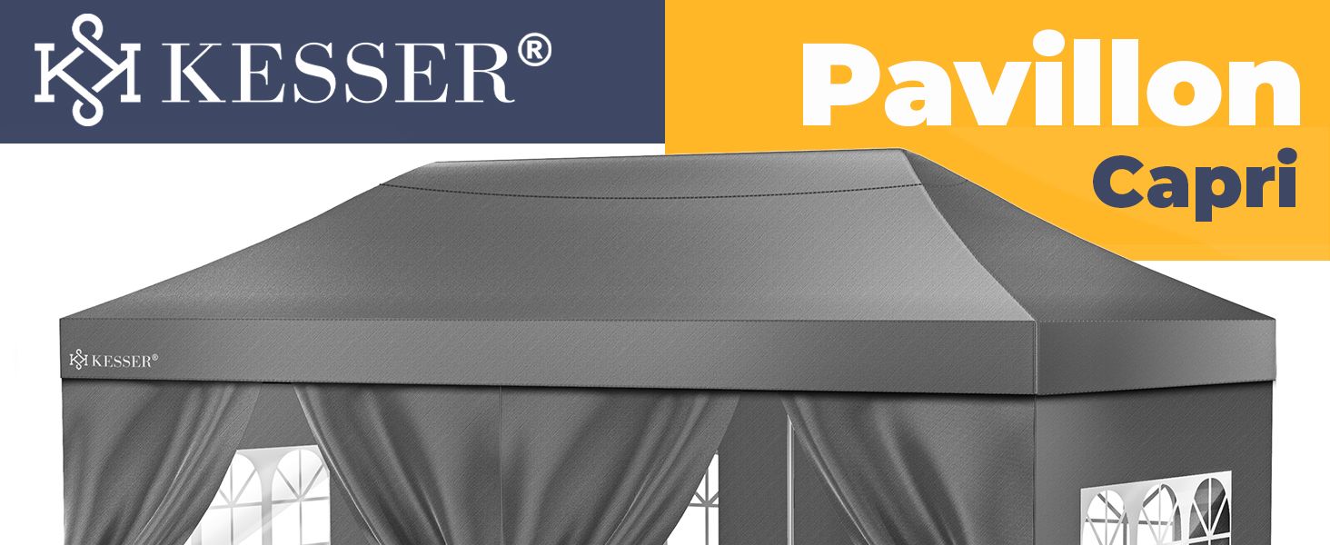Павільйон KESSER® 6x3м з 6 знімними стінками, для саду, регульована висота, водовідштовхувальний, з сумкою, анкери, Pop-Up система, захист від UV 50+, для вечірок, антрацитовий колір